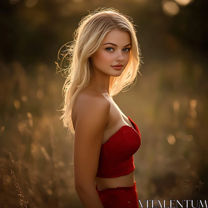 Blonde Woman in a Field during Golden Hour Blonde Woman in a Field during Golden Hour