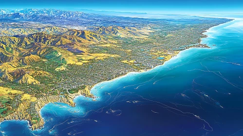 Lush Cityscape Along a Breathtaking Coastline