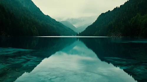 Calm Mountain Lake with Forest Reflections