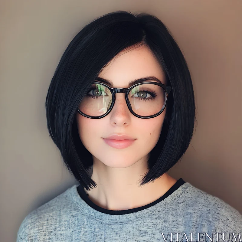 Detailed Portrait of a Woman with Short Hair and Glasses AI Image