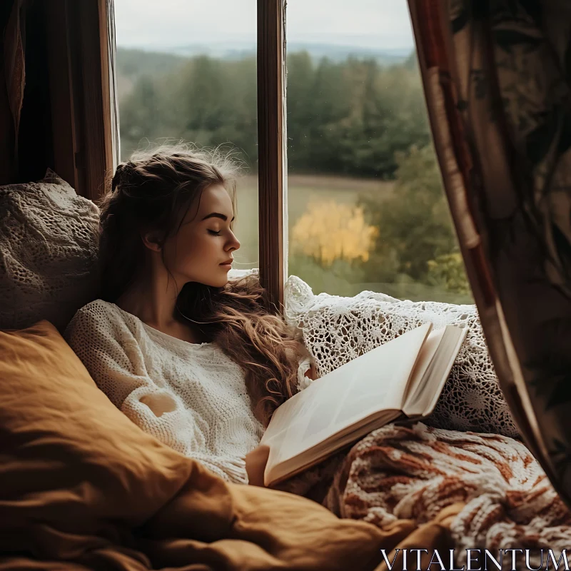 AI ART Serene Reading Moment in Autumn Setting