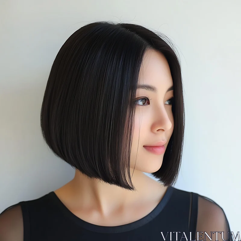 Portrait of a Woman with Sleek Black Bob AI Image