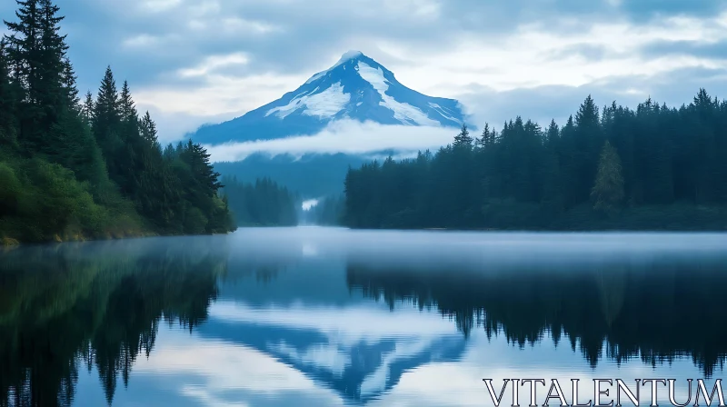 AI ART Tranquil Mountain Lake with Misty Forest