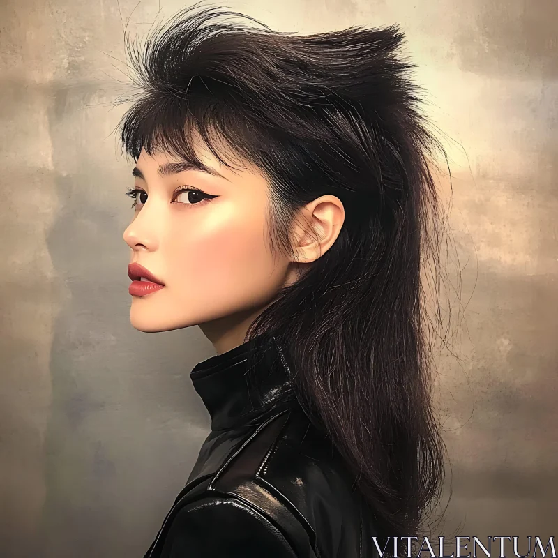 Contemporary Woman with Edgy Hairstyle in Leather AI Image