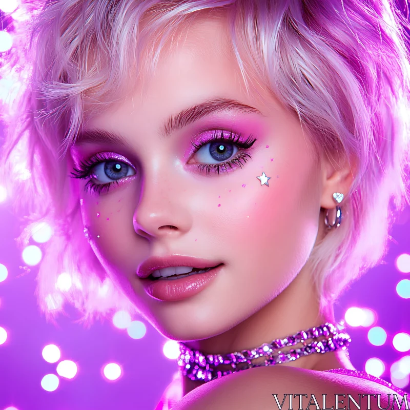 Radiant Young Woman in Sparkling Makeup and Jewelry AI Image