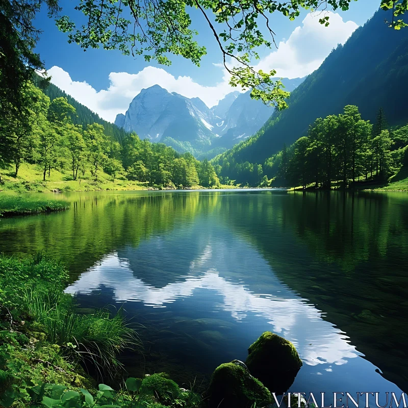 Tranquil Lake and Majestic Mountains AI Image