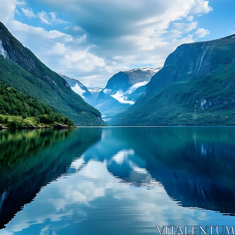 Mountainous Lake View with Reflections AI Image