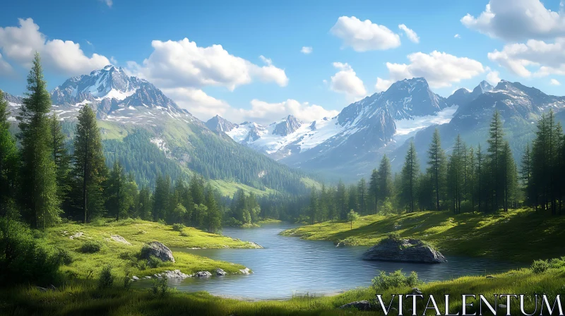 Scenic Mountain River Landscape AI Image