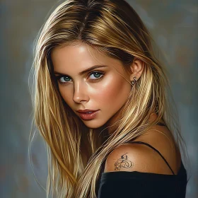 Blonde Woman with Tattoo Portrait