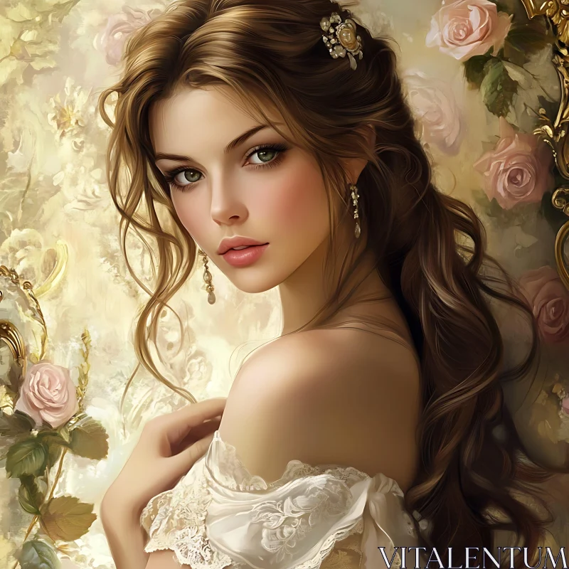 Graceful Woman Among Roses AI Image