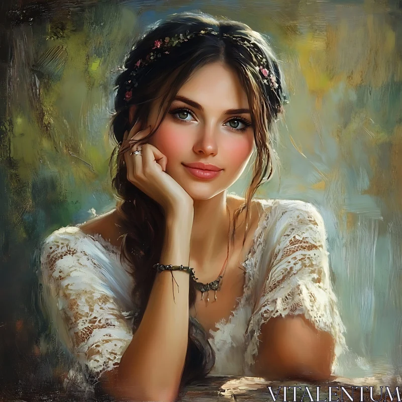 Serene Female Portrait with Natural Background AI Image