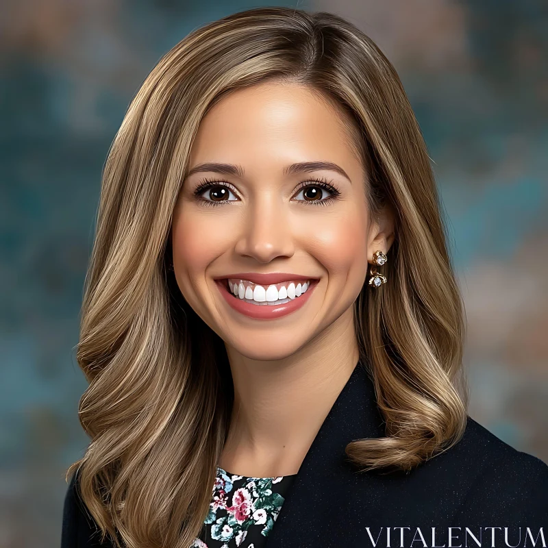 Smiling Woman with Blonde Hair in Formal Attire AI Image