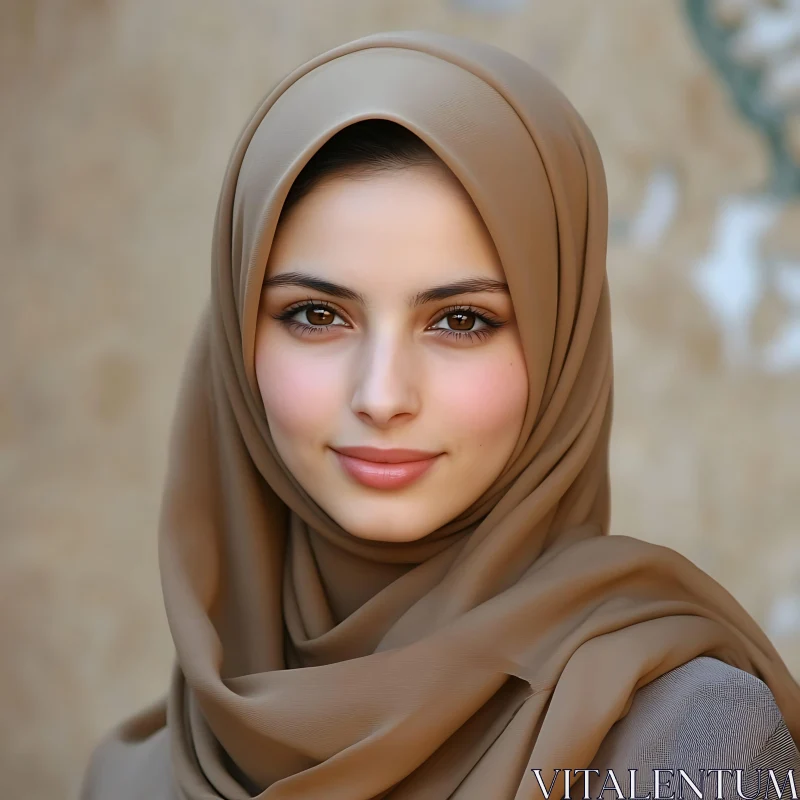 Close-Up Portrait of a Serene Woman in Hijab AI Image