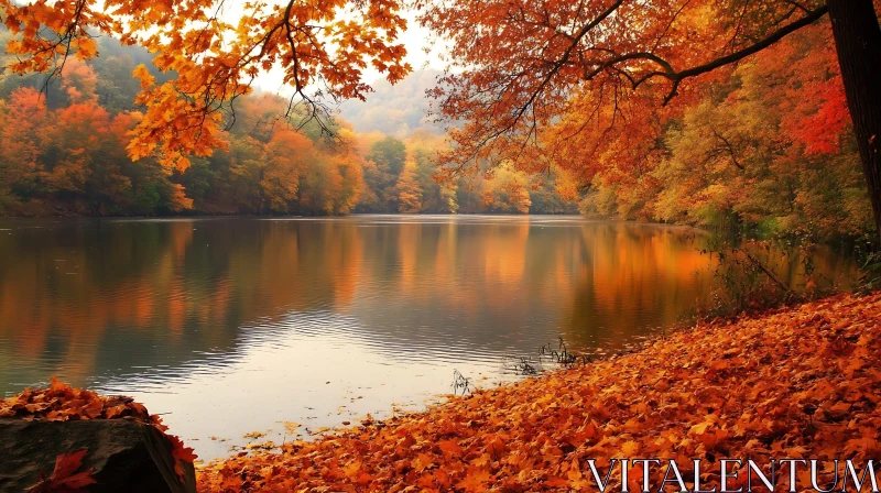 Autumn Scene With Reflective Lake AI Image