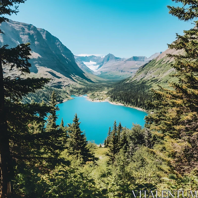 AI ART Tranquil Mountain Lake with Clear Waters and Pine Forests