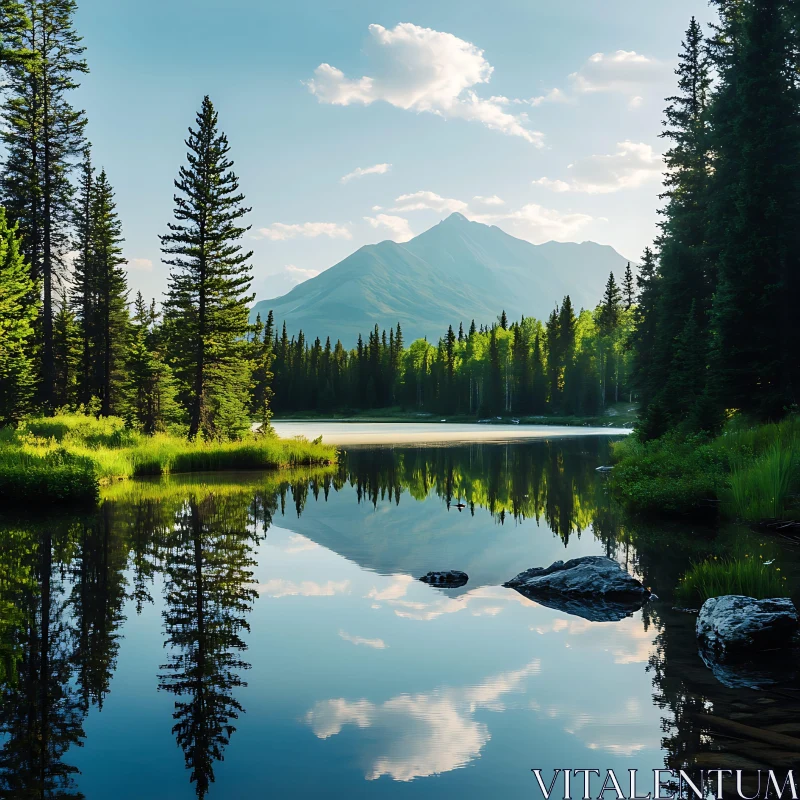 Tranquil Lake and Majestic Mountain View AI Image