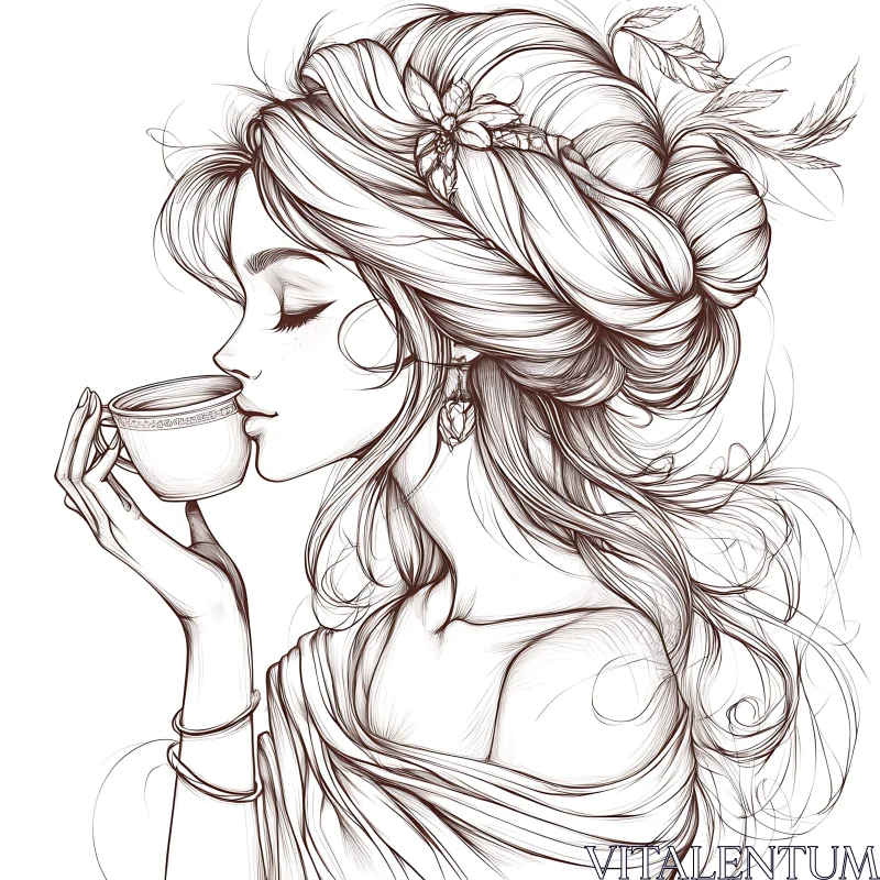 AI ART Intricate Portrait of a Woman Drinking Tea