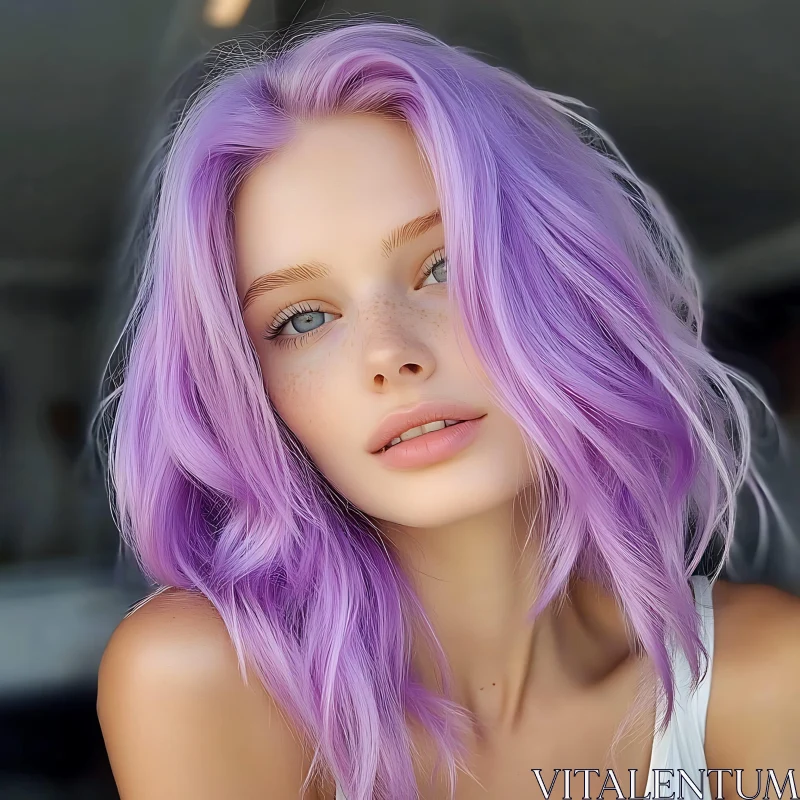 Pastel Lilac-Haired Beauty AI Image