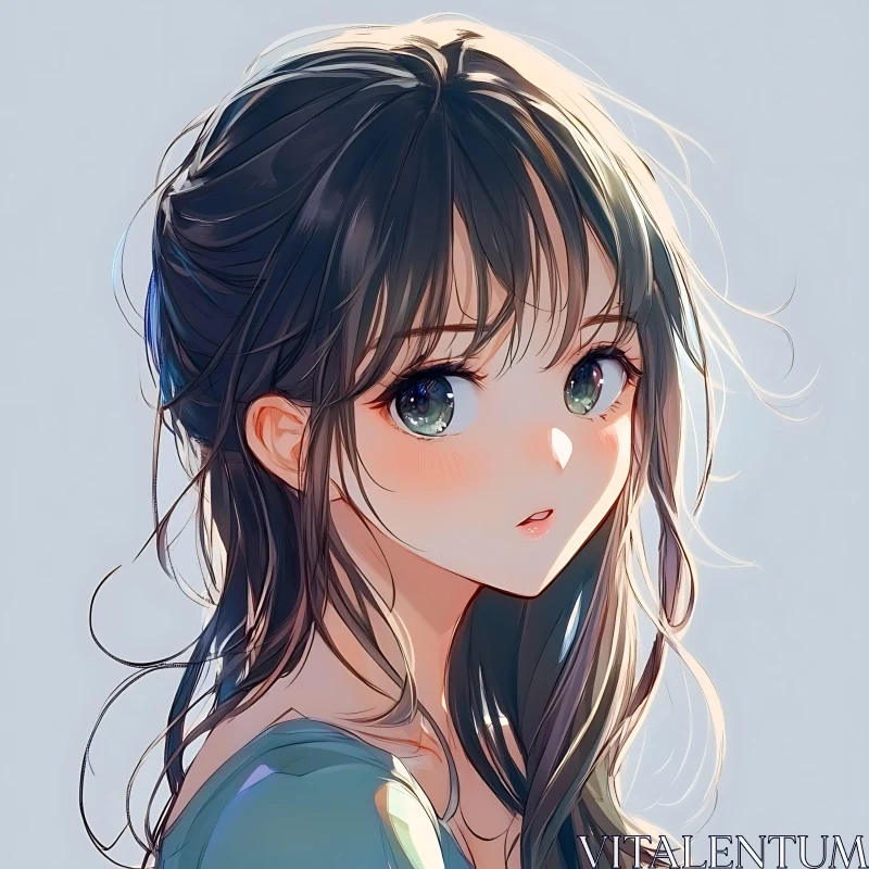 Anime Girl with Expressive Eyes - Digital Illustration AI Image