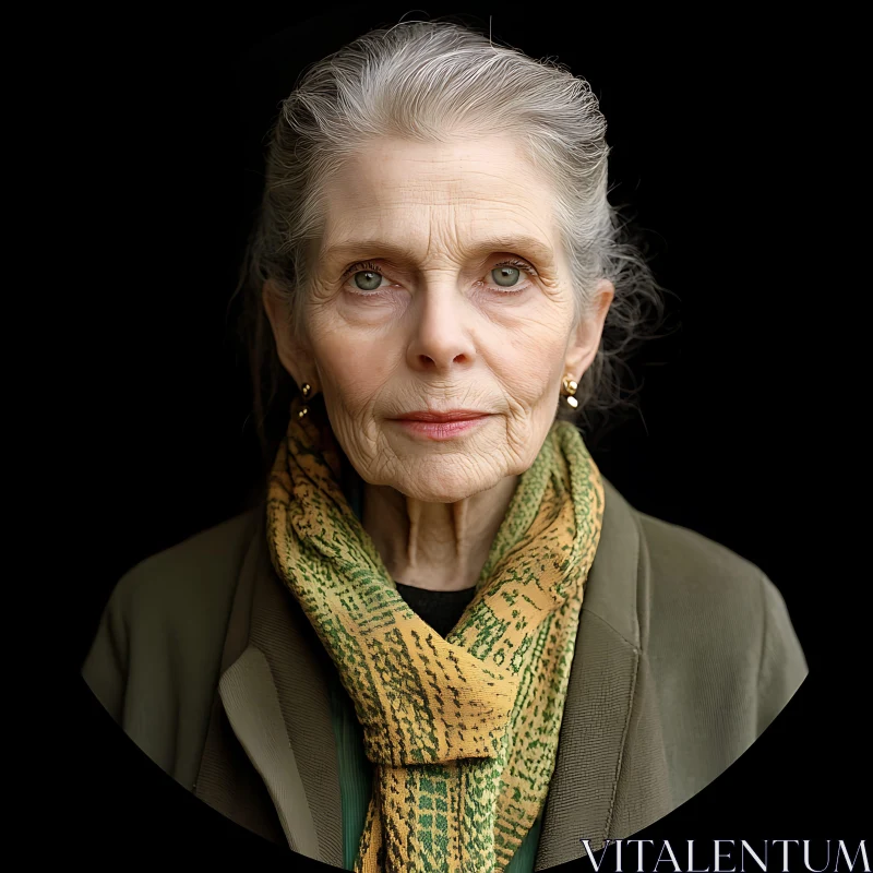 Elderly Woman Portrait in Black Background AI Image