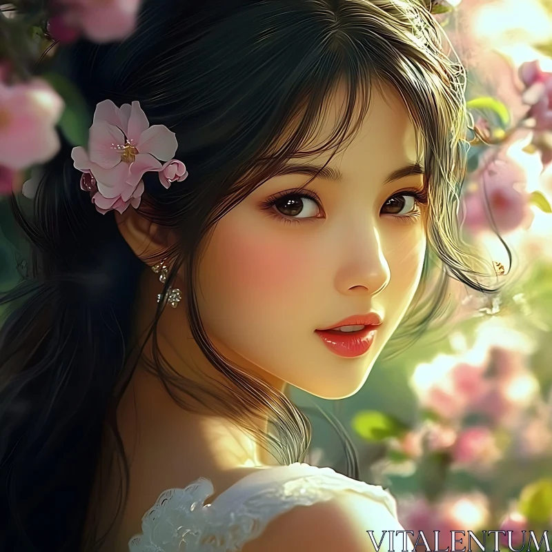 Floral Elegance: Portrait of a Woman AI Image