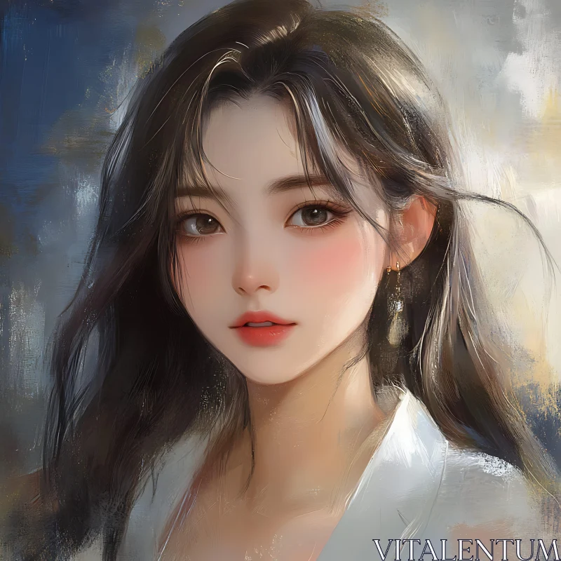 Graceful Young Woman's Painted Portrait AI Image