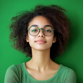 Young Woman with Curly Hair in Green Top