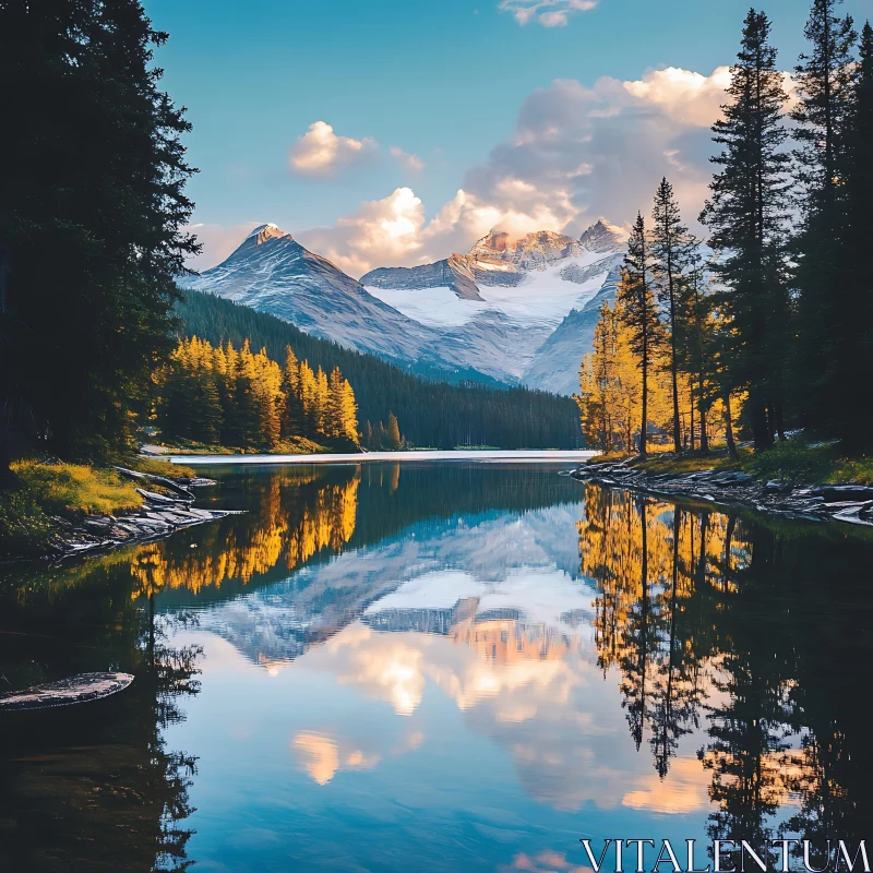 Peaceful Alpine Lake Reflection AI Image