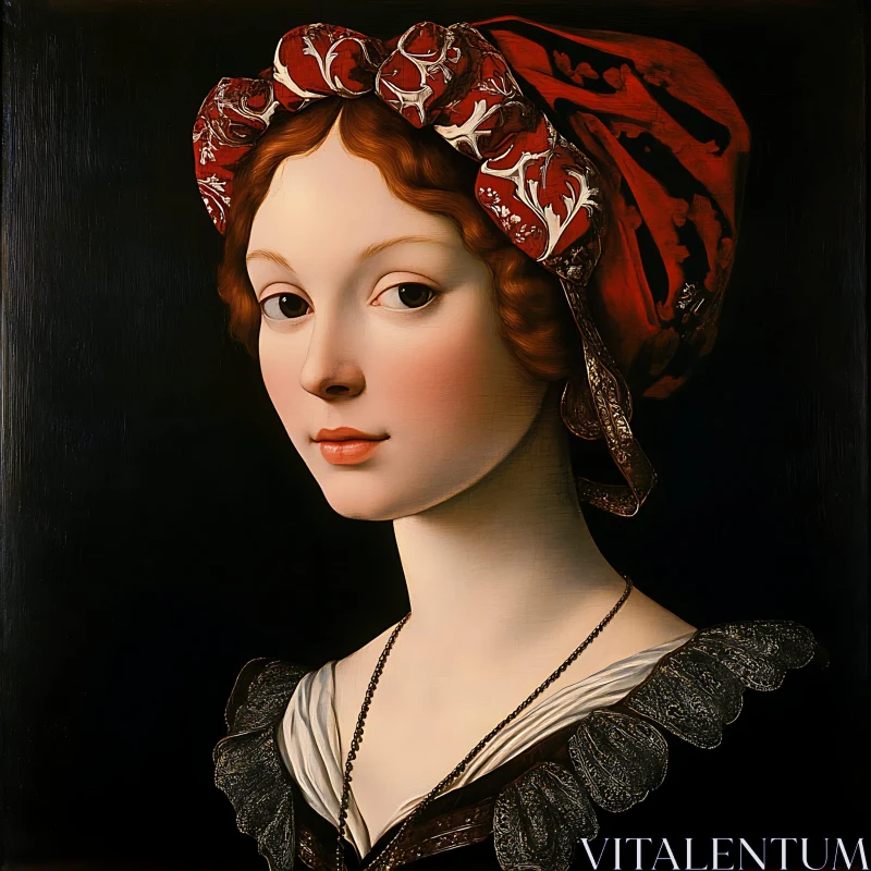 AI ART Classical Portrait of a Woman in Red Headgear