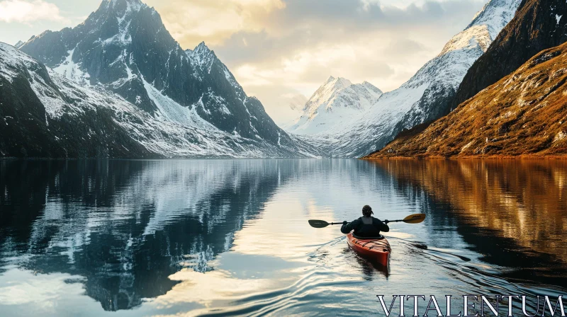 Kayaking Adventure in Serene Mountain Lake AI Image