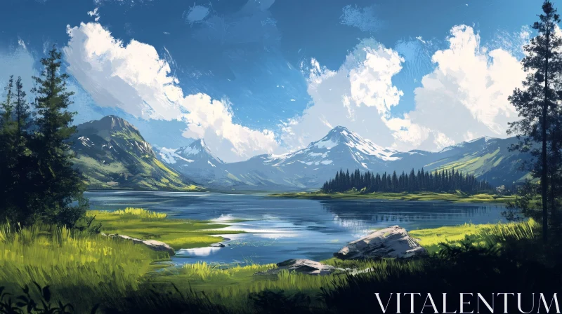 AI ART Idyllic Lake Landscape with Majestic Mountains