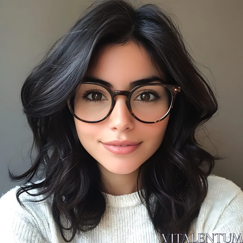 Woman with Dark Hair and Glasses AI Image