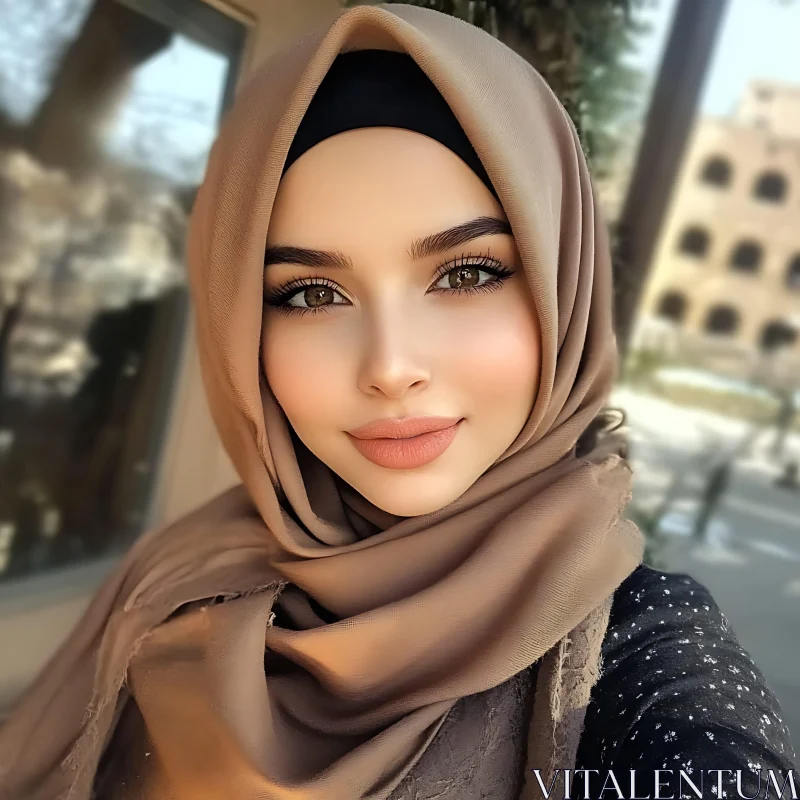 Graceful Woman in Hijab Outdoors AI Image