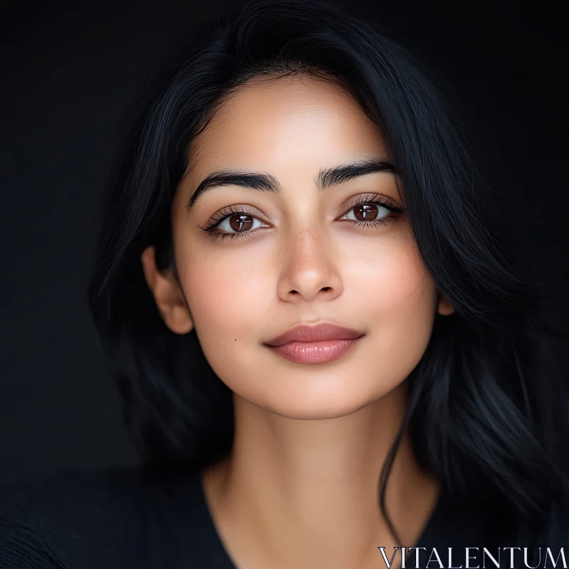 Elegant Portrait of a Woman with Dark Hair AI Image