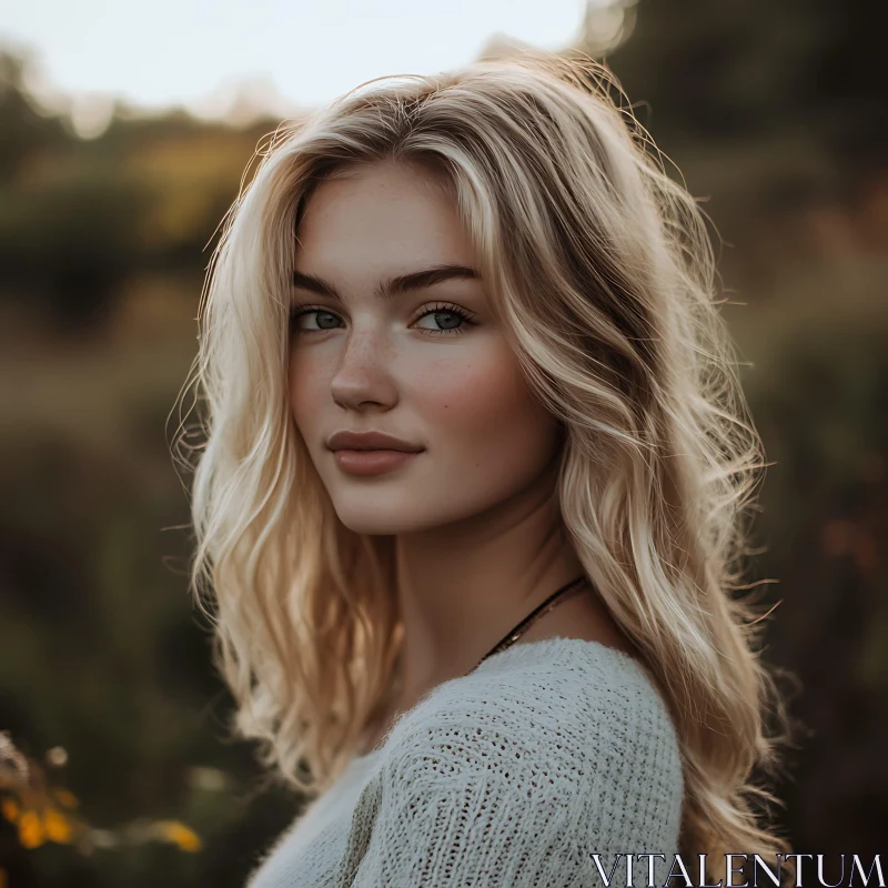 Natural Light Portrait of a Blonde Woman AI Image