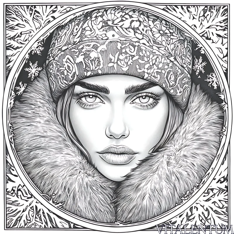 Intricately Designed Winter Woman with Fur Coat AI Image