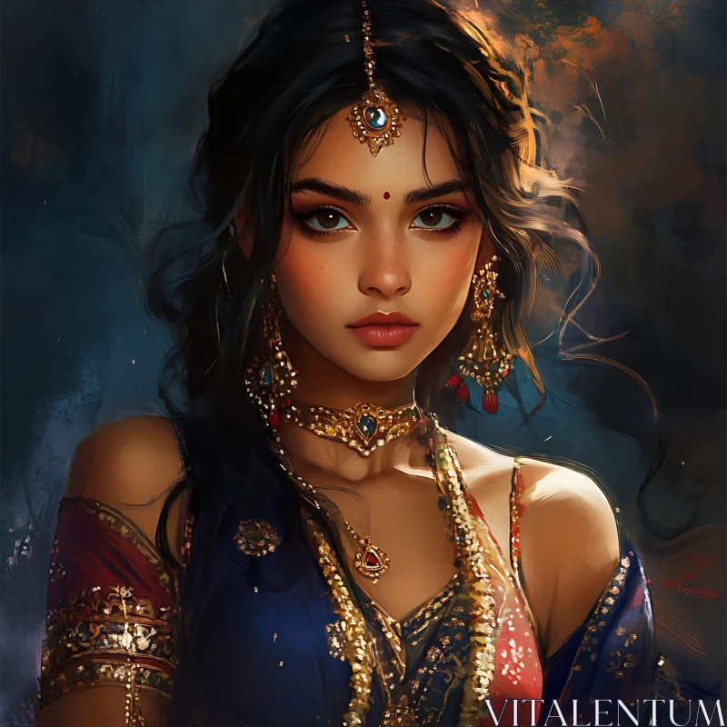 Intricate Jewelry Adorned Woman Portrait AI Image