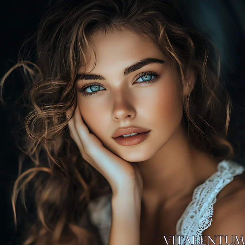 Elegance in a Glance: Woman Portrait with Blue Eyes AI Image