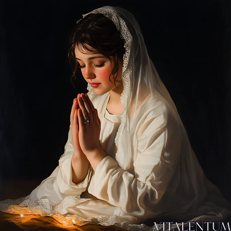 Peaceful Woman Praying in Contemplation AI Image