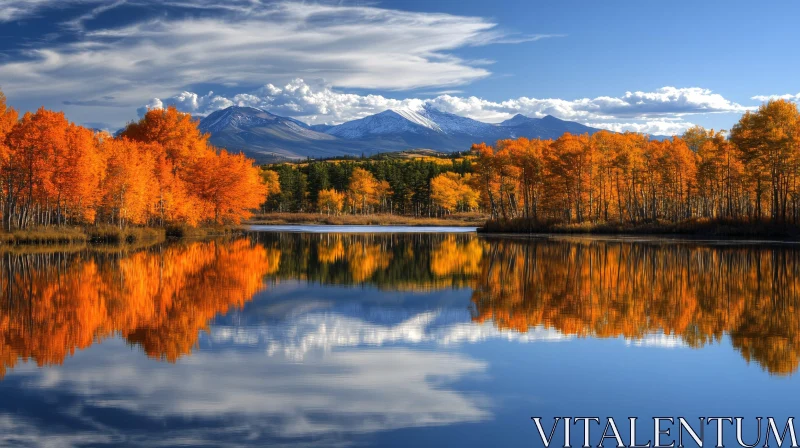 AI ART Autumn Lake Reflection with Mountains