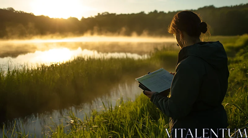 A Study by the Lake at Dawn AI Image