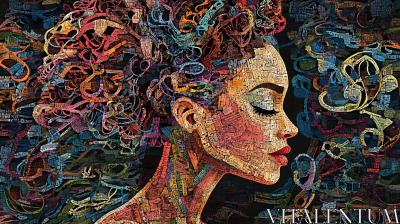 AI ART Vivid Abstract Woman's Profile in Mosaic Design