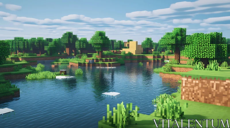 Blocky Video Game Nature Scene AI Image