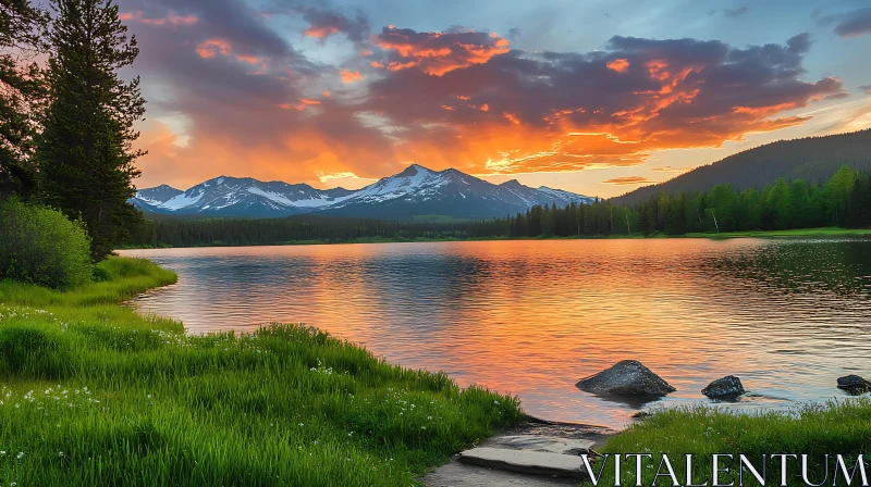 Serene Sunset by the Lake AI Image