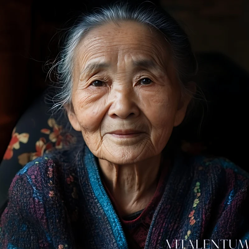 Portrait of an Elderly Woman in Traditional Clothing AI Image