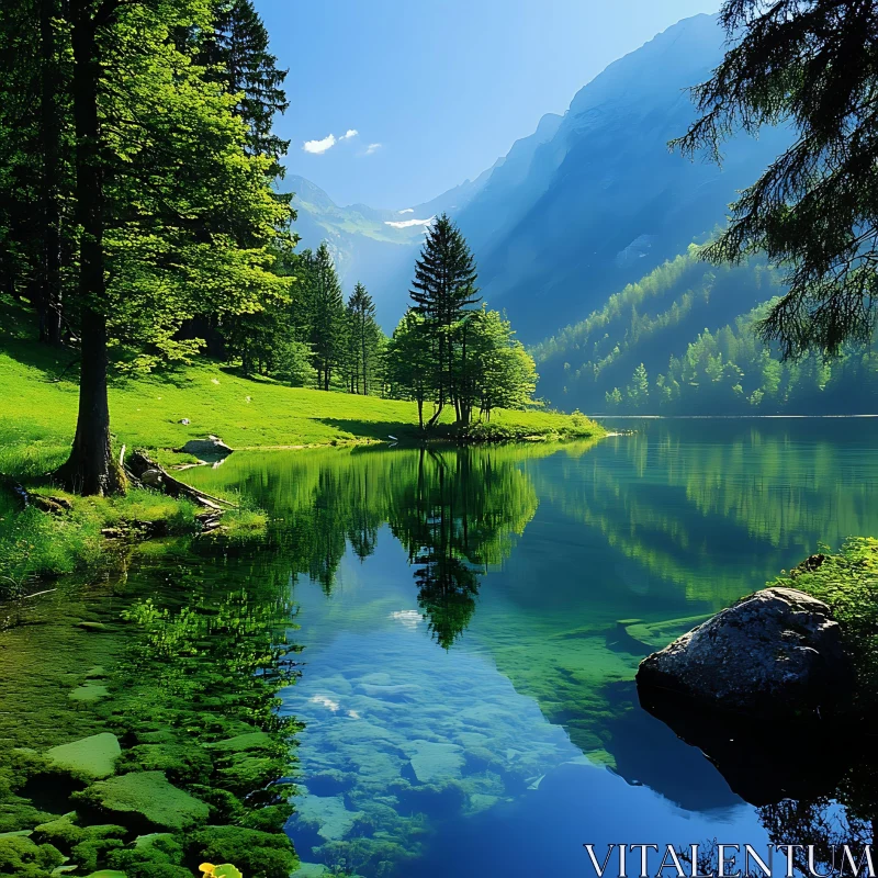 Serene Lake with Mountain Views AI Image