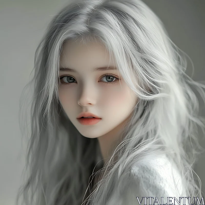 AI ART Ethereal Beauty with Silver Hair