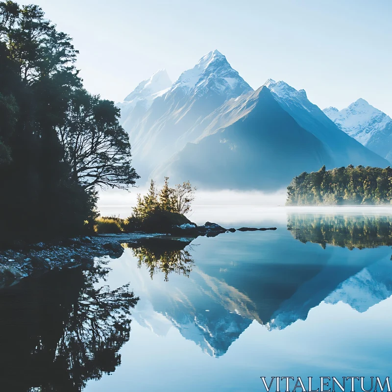 Tranquil Mountain Reflection in Pristine Lake AI Image