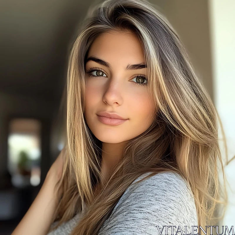 Blond Woman Portrait with Soft Smile AI Image