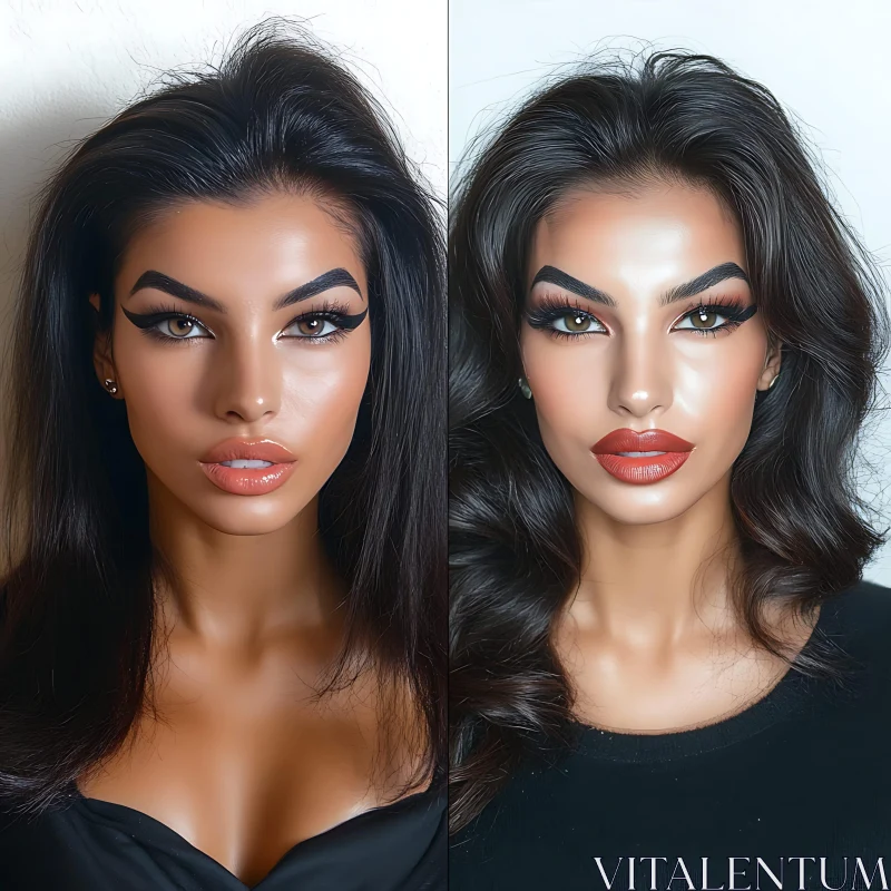 Elegant Woman with Diverse Makeup and Hairstyles AI Image